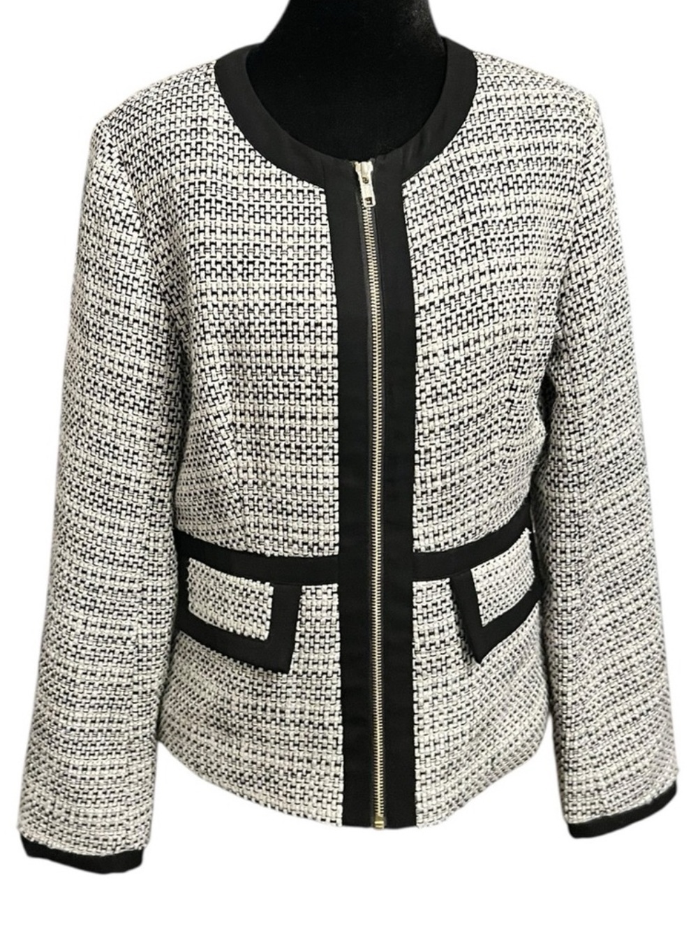 Dolce Cabo Tweed Blazer Jacket Black White M